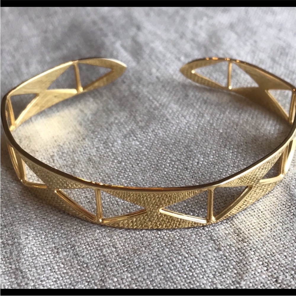 Gold Open Cuff Bracelet with Geometric Cutouts - Women
